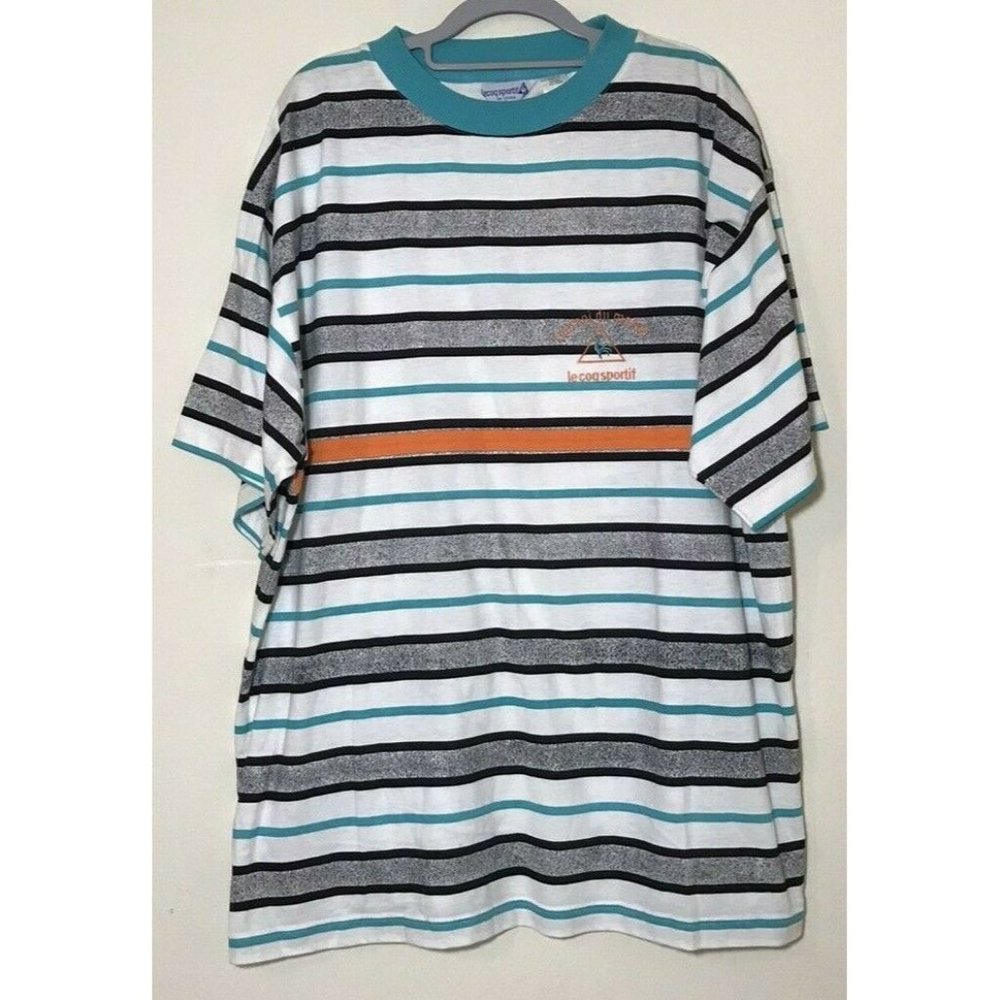 Le Coq Sportif Striped Blue Grey T-Shirt